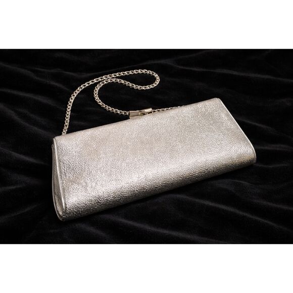 Source Unknown Handbags - Silver Metallic Kisslock Clutch Evening Bag Prom Wedding Formal Glam Old Money